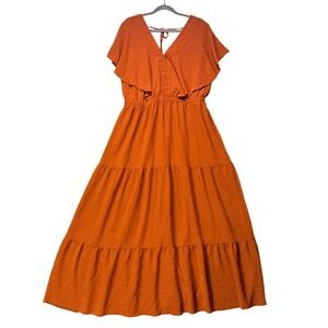 Simplee Wmns Tiered Boho Maxi Dress V-Neck Flutter Sleeve Cottagecore Whimsigoth
